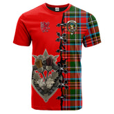 Stewart Royal Tartan T-shirt - Lion Rampant And Celtic Thistle Style